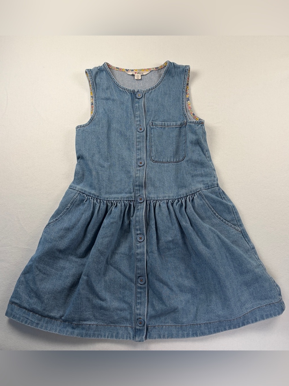 Mini Boden Denim Jumper Dress Girls 8-9Y Pocket